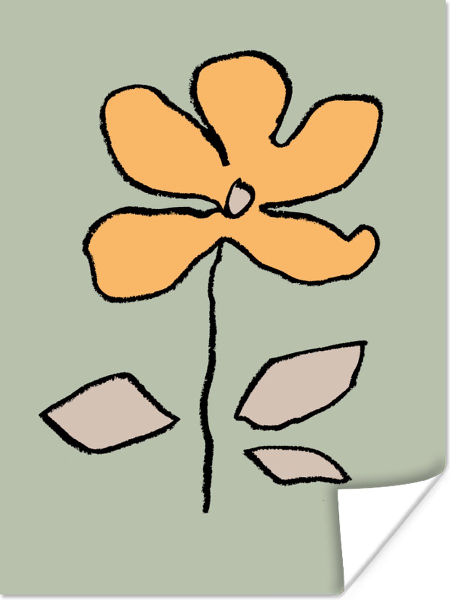 Poster Bloem - Geel - Groen - Abstract - 60x80 cm