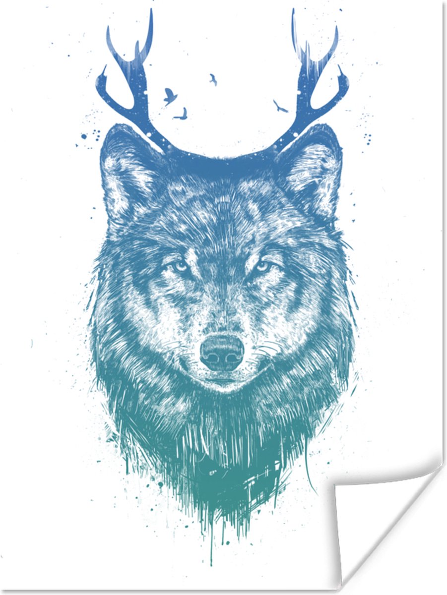 Poster Wolf - Gewei - Wit - Dieren - 90x120 cm