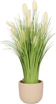 Roseau artificiel/herbe à plumes - en pot blanc - céramique - H40 cm