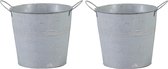 Mega Collections Emmer/plantenpot/bloempot - 2x - zink - lichtgrijs - D18 x H16 cm