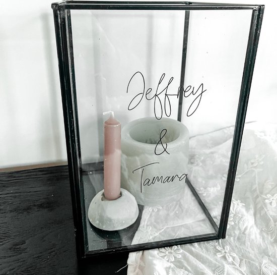 Glazen windlicht - glazenbox met eigen tekst - cadeau huwelijk -  enveloppenkist -... | bol.com