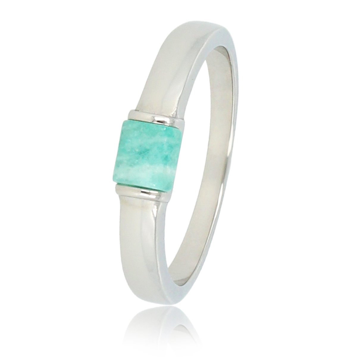 My Bendel - Zilveren ring met Amazonite edelsteen - Bijzondere zilveren ring met groenblauwe Amazonite edelsteen - Met luxe cadeauverpakking