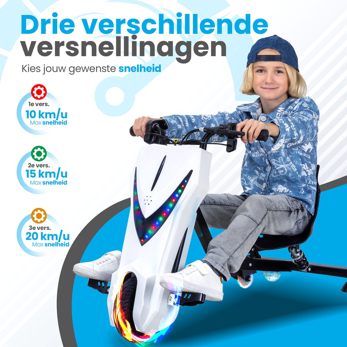 Elektrische drift trike karts met vering en LED verlichting