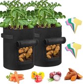 Aardappelplantzak, aardappelzak, 10 gallon aardappelplantpot, tomatenplantzakken, balkon, plantenzak, aardappelzak voor aardappelen, planten, groenten (2 stuks, zwart)
