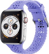 Strap-it Siliconen smartwatch bandje - Geschikt voor Apple Watch Series 1/2/3/4/5/6/7/8/9/SE - Lila - Siliconen horlogeband met patroon voor iWatch maat 38 mm 40 mm 41 mm