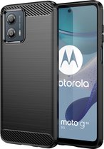 Motorola Moto G13 - G23 - G53 Hoesje - MobyDefend TPU Gelcase - Geborsteld Metaal + Carbonlook - Zwart - GSM Hoesje - Telefoonhoesje Geschikt Voor Motorola Moto G13 - G23 - G53