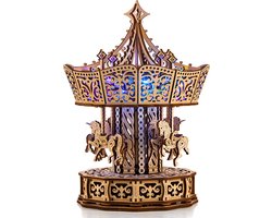 Wood Trick - Houten modelbouw 3D puzzel - Draaimolen - Parisian Carousel (WDTK051) - Geen lijm noch verf nodig - Met muziek en licht