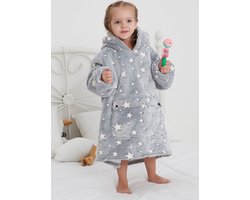 Hoodie deken kind - Fleece kinder poncho - plaid met mouwen en capuchon voor kinderen - oversized hoodie kind - hoodie plaid voor kinderen - fleece deken met mouwen - hoodie blanket - zacht & warm - maat 116 t/m 134 - glow star