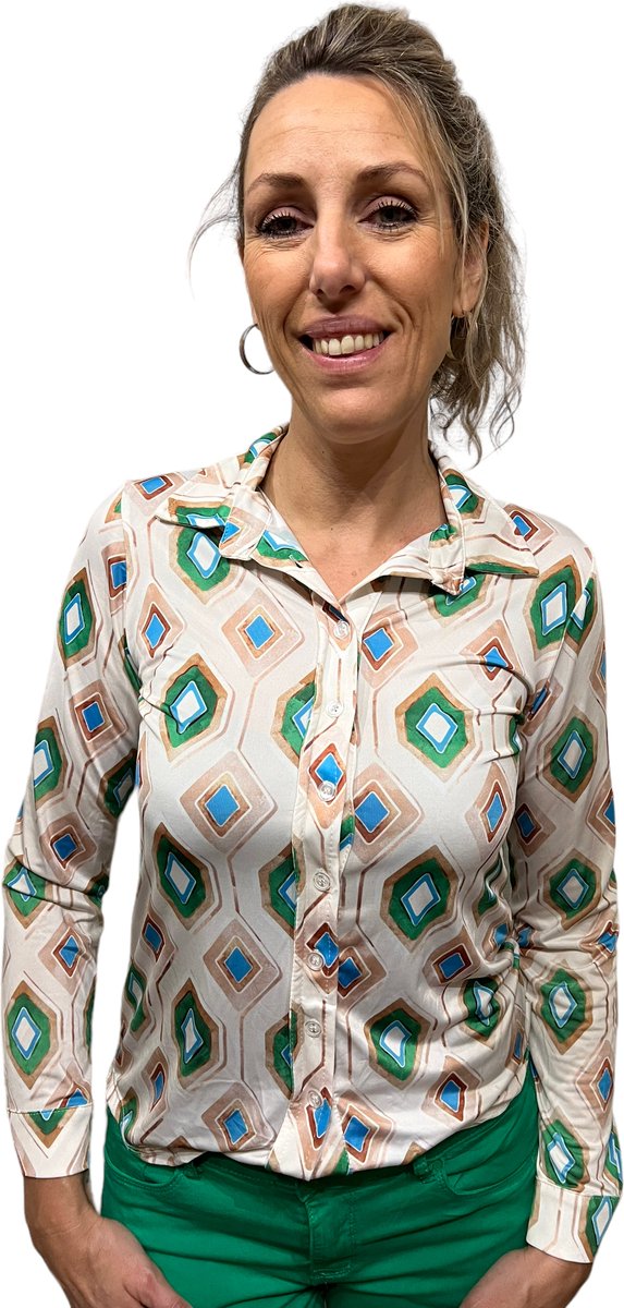 Savinni travel blouse creme/groen Maat S | bol.com