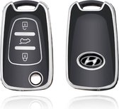 Autosleutel hoesje - TPU Sleutelhoesje - Sleutelcover - Autosleutelhoes - Geschikt voor Hyundai - zwart - C3 - Auto Sleutel Accessoires gadgets - Kado Cadeau man - vrouw
