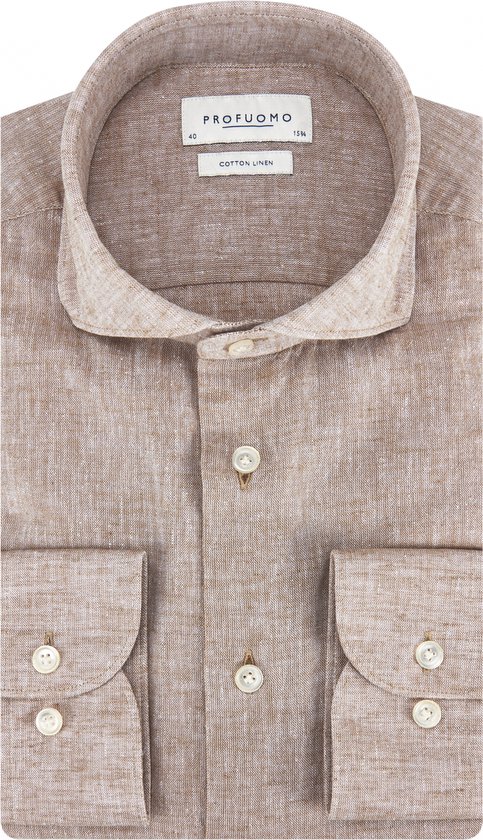 SINGLES DAY Profuomo Linnen Overhemd Beige Heren Maat 44 Slim fit bol