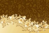 Fotobehang - Vlies Behang - Gouden Patroon van Rozen - 152,5 x 104 cm