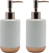 Pompe/distributeur de savon MSV - 2x - Amman - céramique - blanc/cuivre - 7 x 17 cm - 260 ml