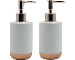 MSV Zeeppompje/dispenser - 2x - Amman - keramiek - wit/koper - 7 x 17 cm - 260 ml