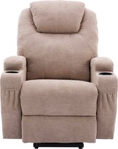 Merax Sta Op Stoel met Massage Functie - Elektrische Relaxstoel met Verwarming - Incl. Bekerhouders - Lichtbruin