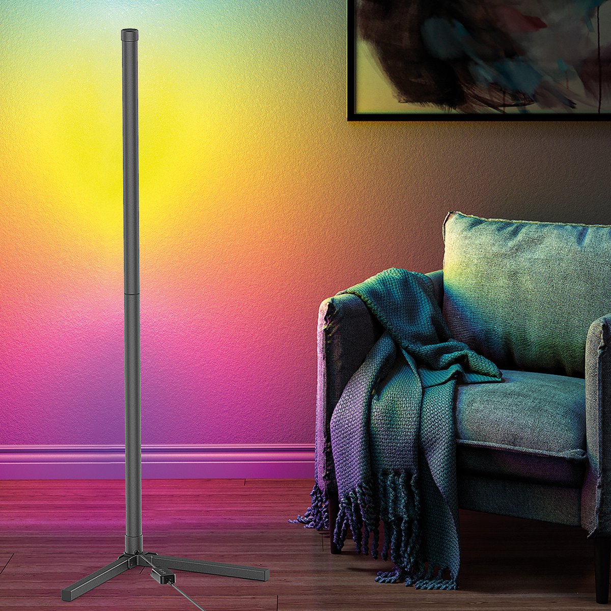 Realpower - Lightstick ONE lamp - LED Lamp - Lamp Woonkamer - Staand Lamp - Sfeerlamp op Netstroom - Met Afstandsbediening en App - RGB