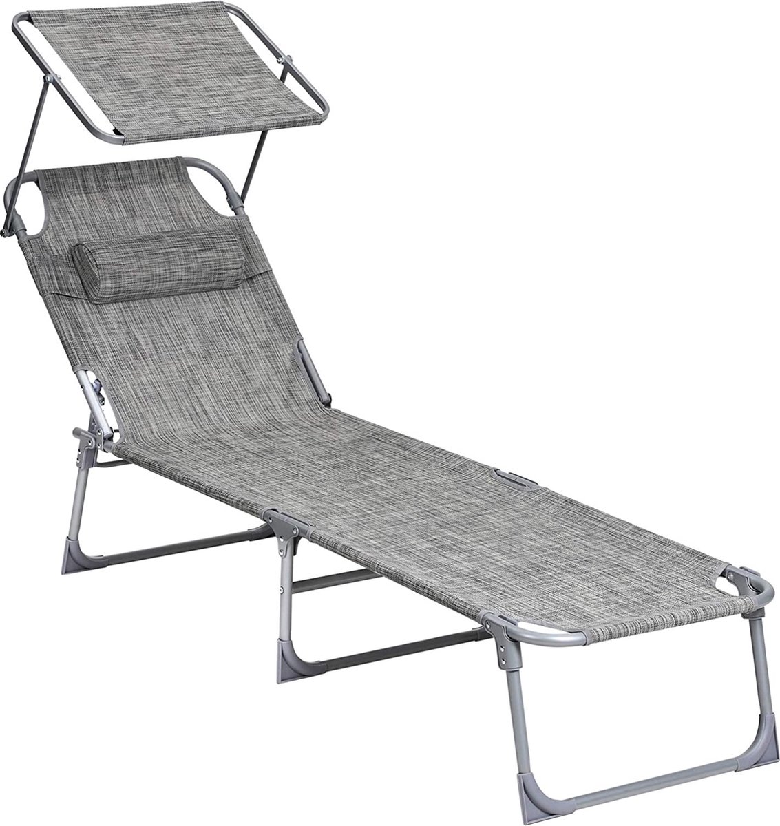 Hoppa! Verstelbaar ligbed, inklapbare ligstoel, 193 x 53 x 29 cm, max. belastbaarheid 150 kg, met zonwering, hoofdsteun en verstelbare rugleuning, voor tuin, zwembad, terras, greige