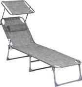 Hoppa! Ligstoel, inklapbare ligstoel, 193 x 53 x 29 cm, max. belastbaarheid 150 kg, met zonwering, hoofdsteun en verstelbare rugleuning, voor tuin, zwembad, terras, greige