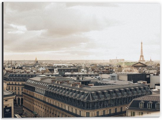Dibond - Uitzicht van Parijs met in de Achtergrond de Eiffeltoren, Frankrijk - 40x30 cm Foto op Aluminium (Met Ophangsysteem)