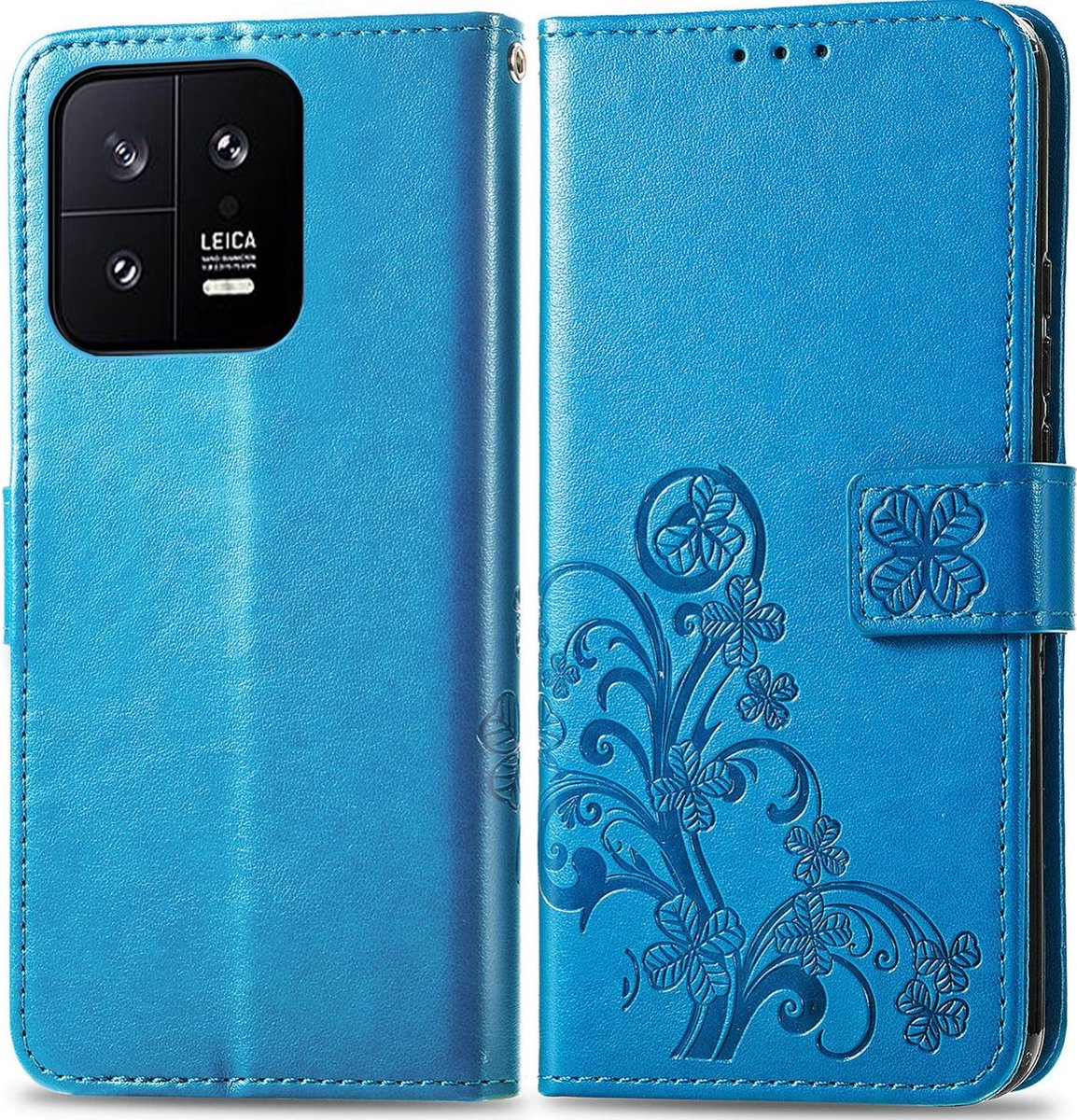Mobigear Telefoonhoesje geschikt voor Xiaomi 13 Hoesje | Mobigear Clover Bookcase Portemonnee | Pasjeshouder voor 3 Pasjes | Telefoonhoesje voor Pinpas / OV Kaart / Rijbewijs - Blauw