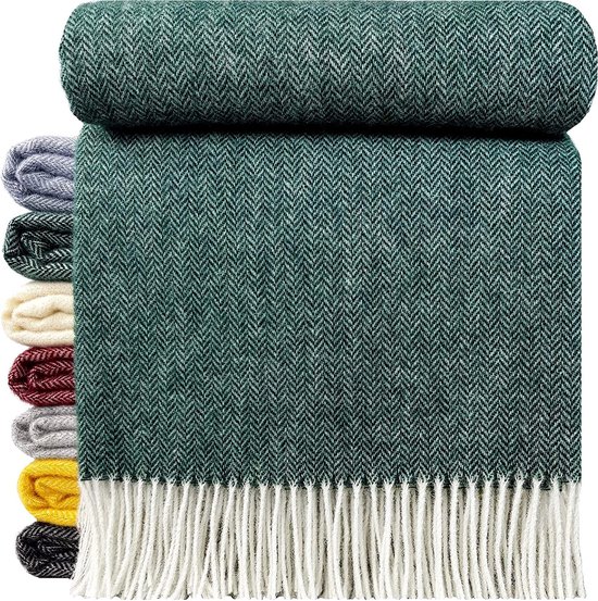 Plaids.shop® Wollen Plaid - OSLO - Groen (140x200cm) Deken - 100% Wol