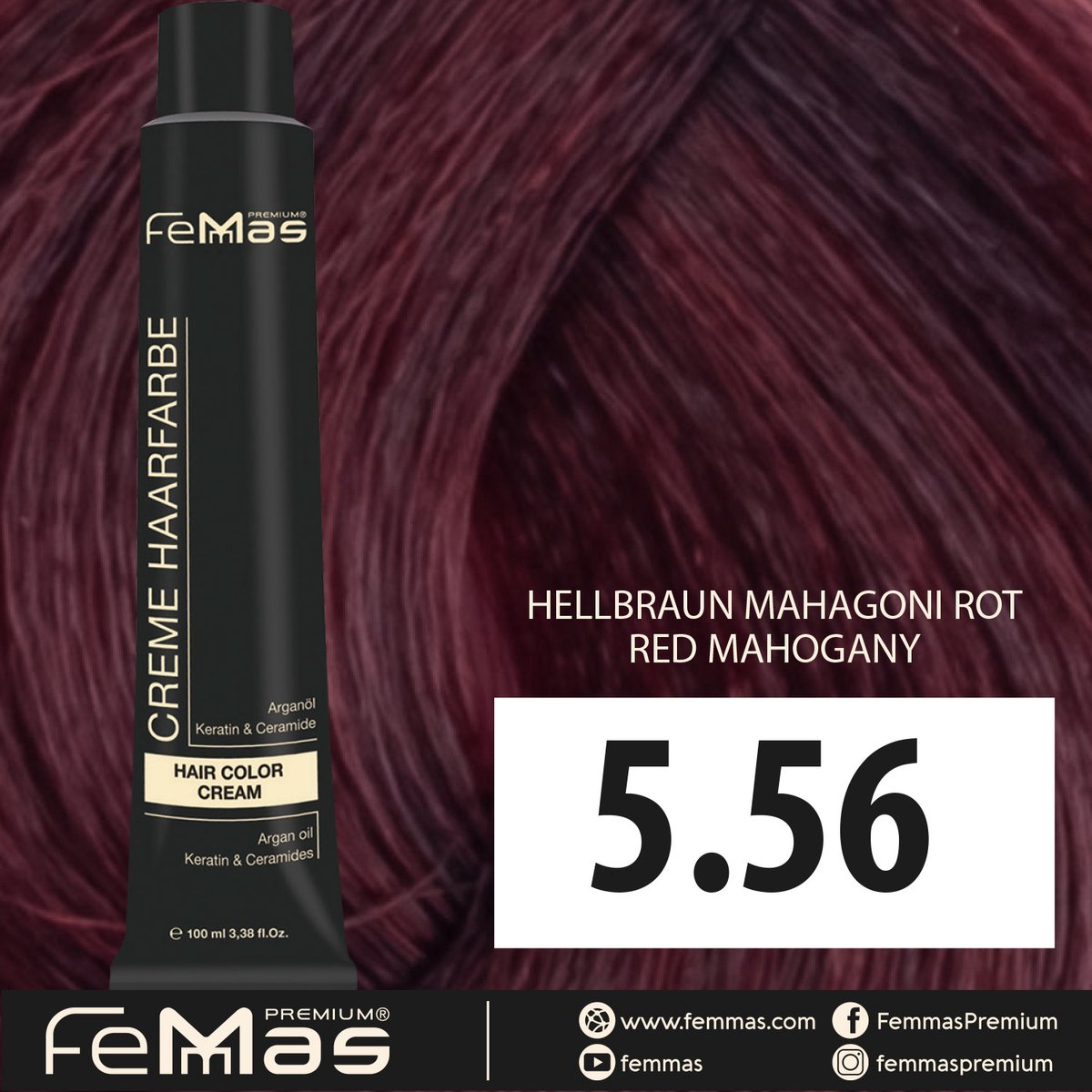 Femmas (5.56) - Haarverf - Lichtbruin Mahonie Rood - 100ml
