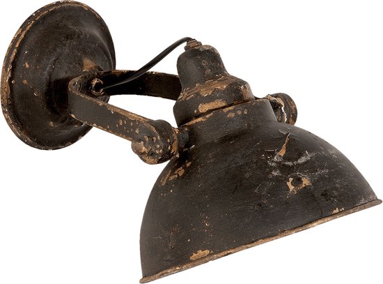 HAES DECO - Wandlamp - Industrial - Vintage / Retro Lamp, formaat 21x30x19 cm - Zwart Metaal - Ronde Muurlamp, Sfeerlamp