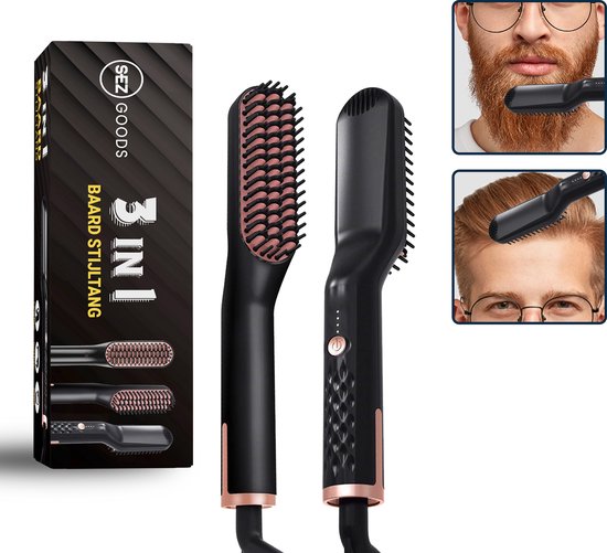 Luxe Baard Stijltang - Inclusief Gratis E-book - Baard Borstel - Baardstyler - Mini Stijltang Voor Kort Haar - Hot Comb - Haarverzorging - Voor Dun en Dik Haar