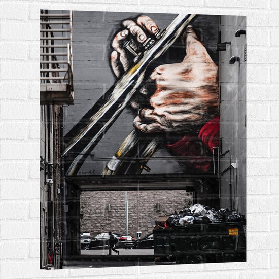 Foto: Muursticker muurschildering van handen op blaasinstrument 75x100 cm foto op muursticker