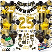 Fissaly 25 Jaar Verjaardag Decoratie Versiering - Ballonnen – Jubileum Man & Vrouw - Zwart en Goud