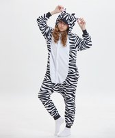 Onesie Zebra - Maat 134/140 - Verkleedkleren - Kostuum - Carnaval - Jumpsuit - Pyjama - Kerst - Jungle