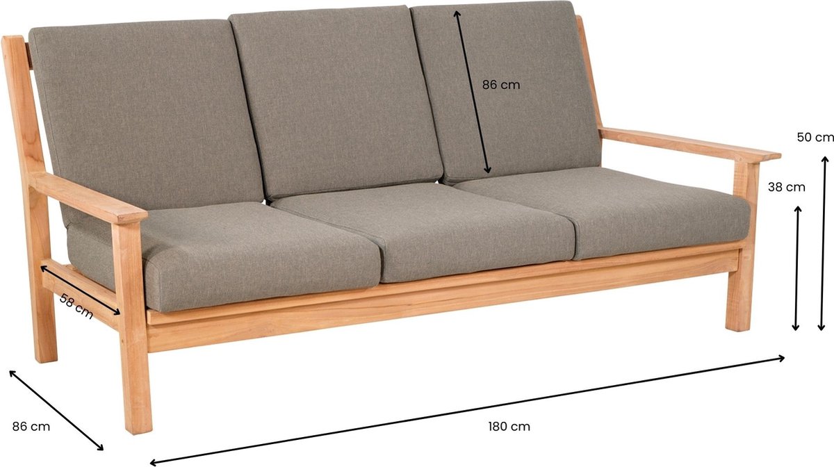 Lesli Living Loungebank Teak 180 cm incl. Kussen