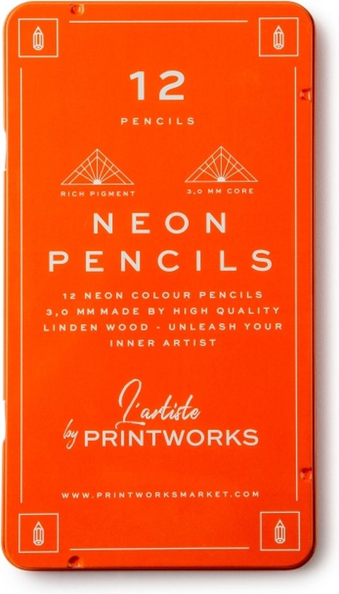 Printworks l'artiste 12 crayons de couleur fluo