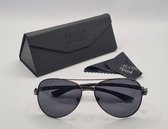 Unisex zonnebril gepolariseerd / pilotenbril / grijze donkergrijze bril met harde en zachte brillenkokers en doekje - UV400 cat 3 - bril met brillenkoker / grijze lenzen - PZ2419 Geweldig cadeau / Aland optiek