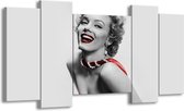 GroepArt - Schilderij - Marilyn Monroe - Grijs, Rood, Zwart - 120x65cm 5Luik - Foto Op Canvas - GroepArt 6000+ Schilderijen 0p Canvas Art Collectie - Wanddecoratie