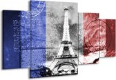 GroepArt - Schilderij -  Parijs, Eiffeltoren - Grijs, Rood, Blauw - 160x90cm 4Luik - Schilderij Op Canvas - Foto Op Canvas