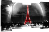 GroepArt - Canvas Schilderij - Parijs, Eiffeltoren - Zwart, Wit, Rood - 150x80cm 5Luik- Groot Collectie Schilderijen Op Canvas En Wanddecoraties