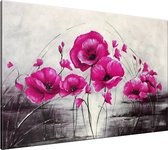 Schilderij - Klaproos - Roze , Grijs - 120x70cm 1Luik - GroepArt - Handgeschilderd Schilderij - Canvas Schilderij - Wanddecoratie - Woonkamer - Slaapkamer - Geschilderd Door Onze Kunstenaars 2000+Collectie Maatwerk Mogelijk