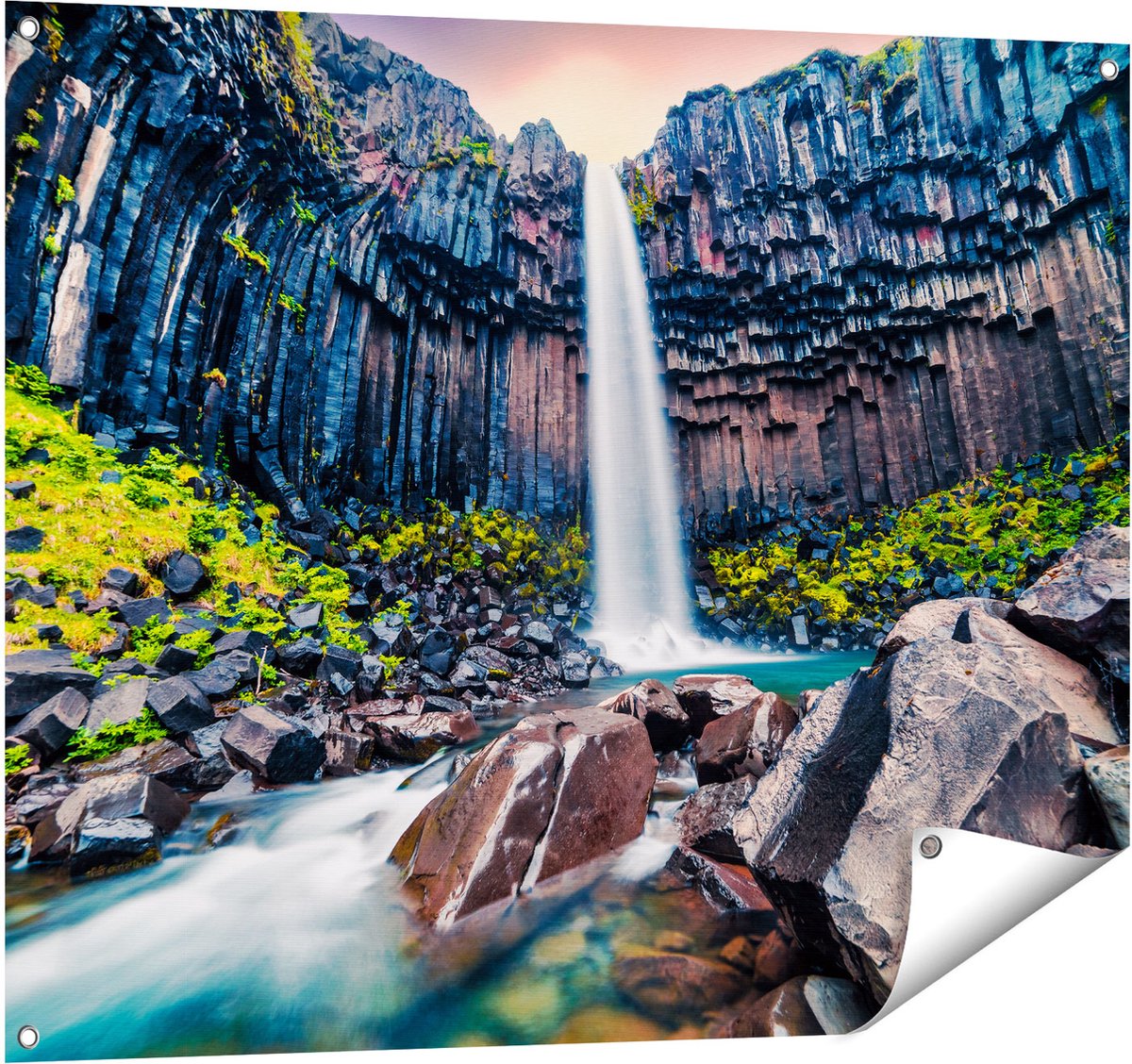 Gards Tuinposter Waterval in IJsland - 100x80 cm - Tuindoek - Tuindecoratie - Wanddecoratie buiten - Tuinschilderij Multikleur