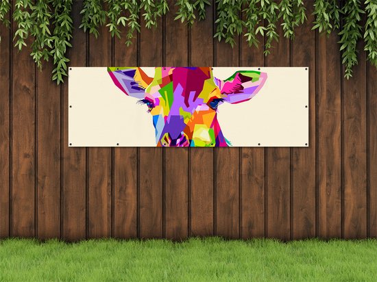 Gards Poster de jardin Girafe colorée - Abstrait - 210x70 cm - Toile de jardin - Décoration de jardin - Décoration murale extérieur - Tableau de jardin