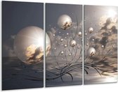 Glasschilderij Ballen - Grijs, Wit, Zwart - 120x80cm 3Luik - Foto Op Glas - Geen Acrylglas Schilderij - GroepArt 6000+ Glas Art Collectie - Maatwerk Mogelijk