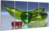 GroepArt - Glasschilderij - Abstract - Groen, Rood, Blauw - 160x80cm 4Luik - Foto Op Glas - Geen Acrylglas Schilderij - 6000+ Glasschilderijen Collectie - Wanddecoratie
