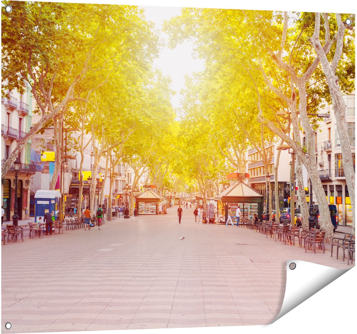 Gards Tuinposter De Ramblas Straat in Barcelona - 100x80 cm - Tuindoek - Tuindecoratie - Wanddecoratie buiten - Tuinschilderij Multikleur