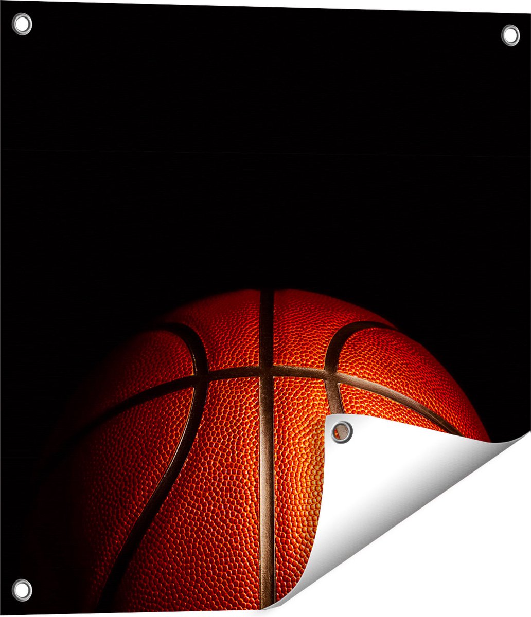 Gards Tuinposter Basketbal op een Zwarte Achtergrond - 50x50 cm - Tuindoek - Tuindecoratie - Wanddecoratie buiten - Tuinschilderij Multikleur