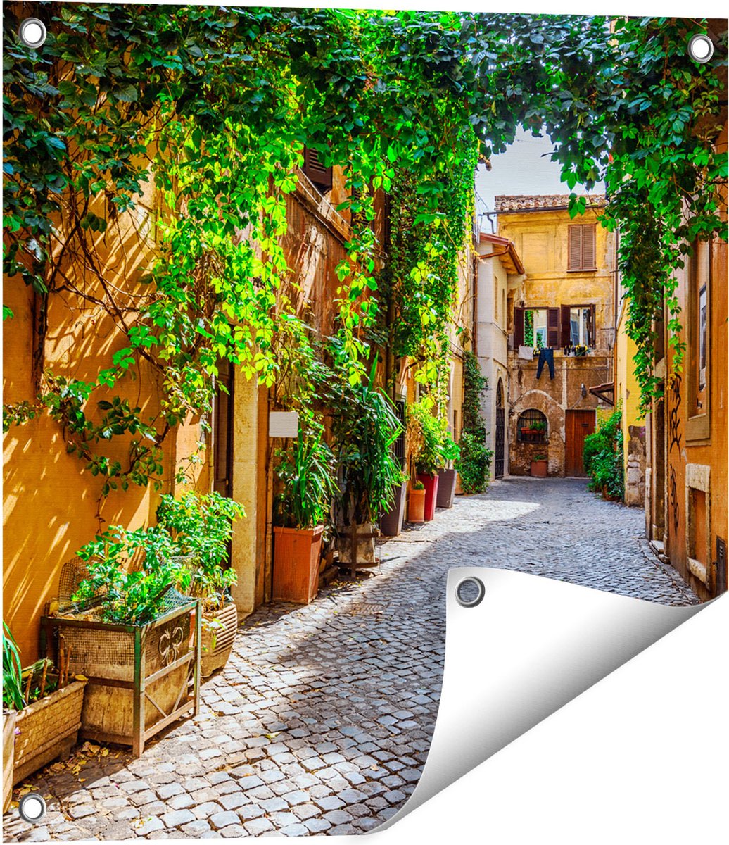 Gards Tuinposter Straatje In Rome Met Groene Planten 50x50 Cm Tuindoek