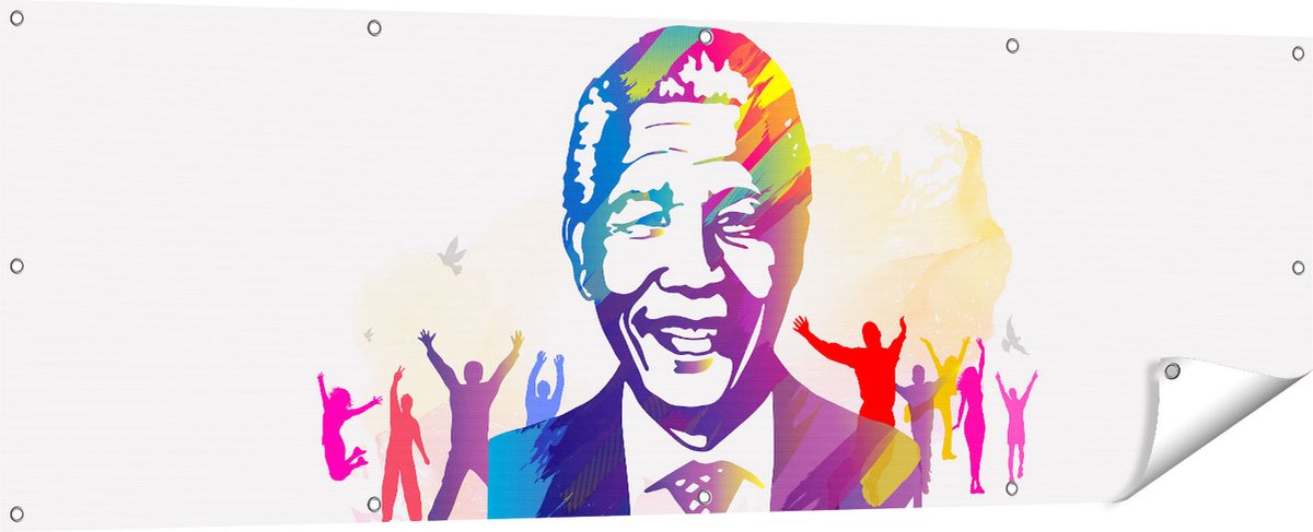 Gards Tuinposter Nelson Mandela - 180x60 cm - Tuindoek - Tuindecoratie - Wanddecoratie buiten - Tuinschilderij Multikleur