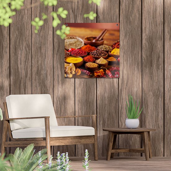Gards Tuinposter Kruiden Met Groenten Op Een Zwarte Plaat - 60x60 Cm Tuindoek Tuindecoratie Wanddecoratie Buiten Tuinschilderij