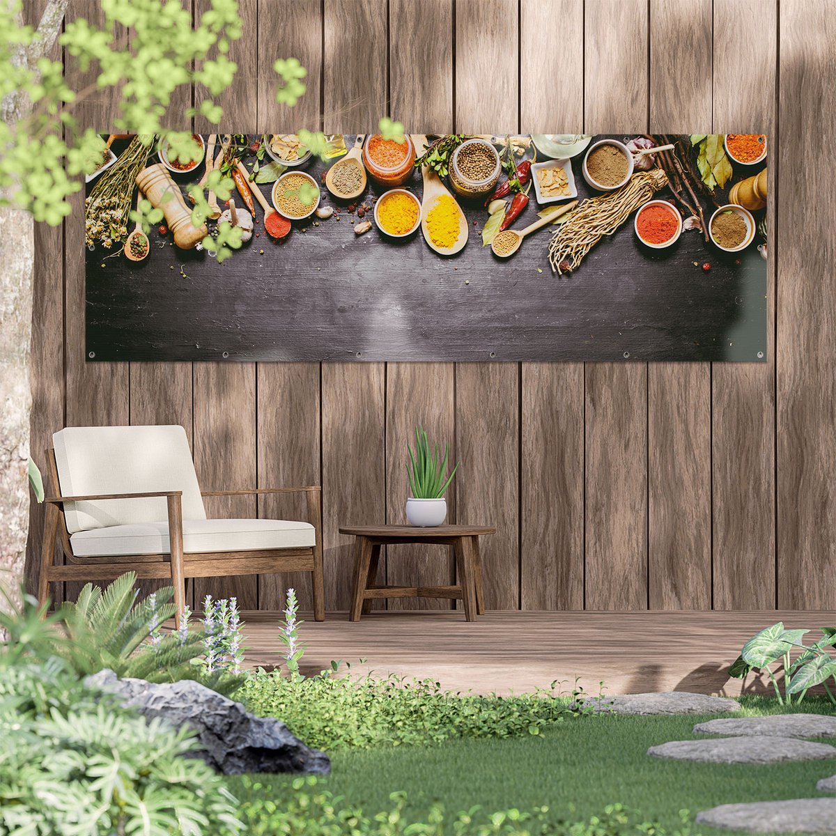 Gards Tuinposter Indiase Kruiden Op Een Zwarte Tafel 210x70 Cm gards-tuinposter-indiase-kruiden-op-een-zwarte-tafel-210x70-cm
