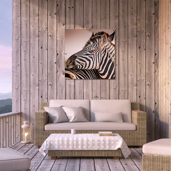 Affiche de jardin du Gards Deux Zèbres câlins - 80x80 cm - Toile de jardin - Décoration de jardin - Décoration murale extérieure - Tableau de jardin