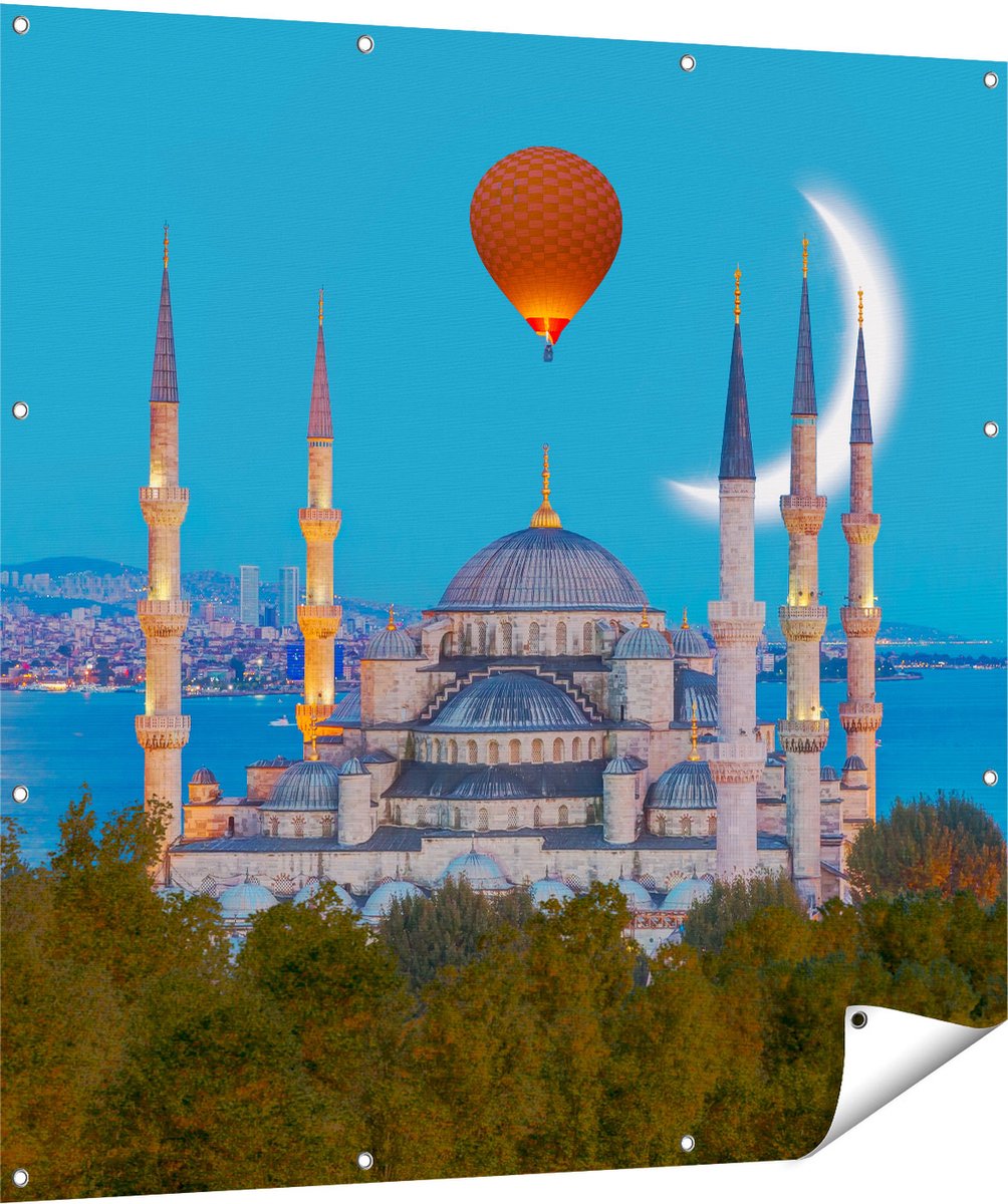 Gards Tuinposter Sultan Ahmetmoskee in Istanbul - 120x120 cm - Tuindoek - Tuindecoratie - Wanddecoratie buiten - Tuinschilderij Multikleur